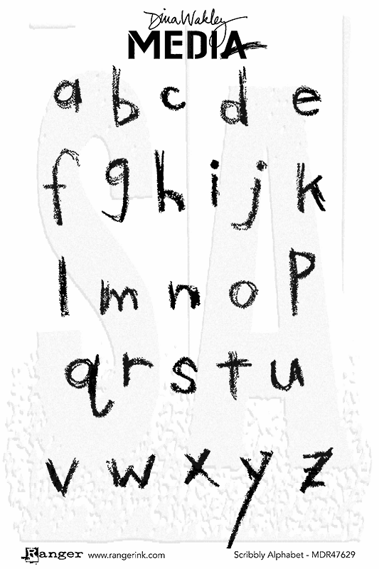 6 by 9 Ranger MDR-47629 Scribbly Alphabet Dina Wakley Media Cling Stamps