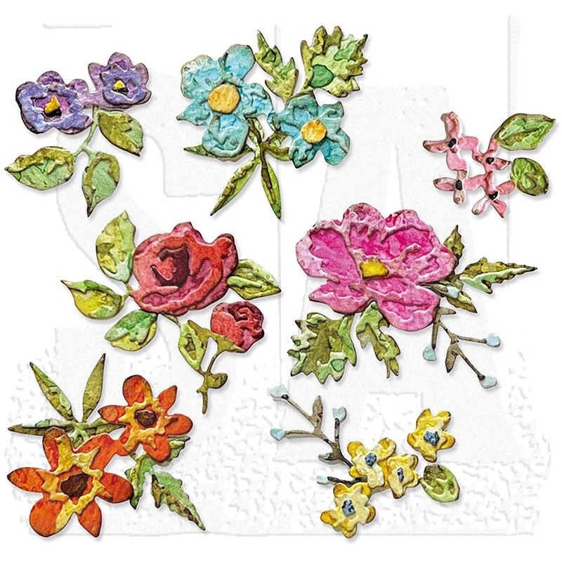 Sizzix Thinlits Die Set: Brushstroke Flowers, Mini - 666284