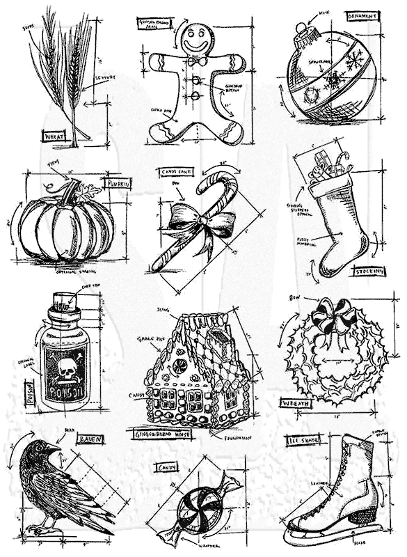 Tim Holtz Cling Stamps 7X8.5 Cocktails Blueprint