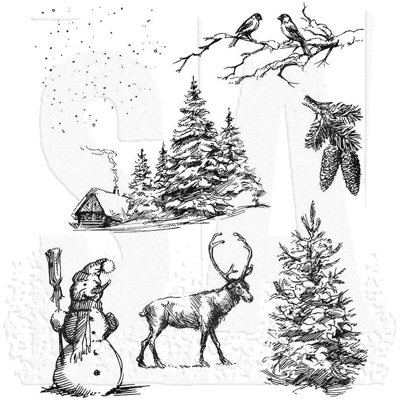 Tim Holtz Cling Mount Stamps - Winterscape CMS428