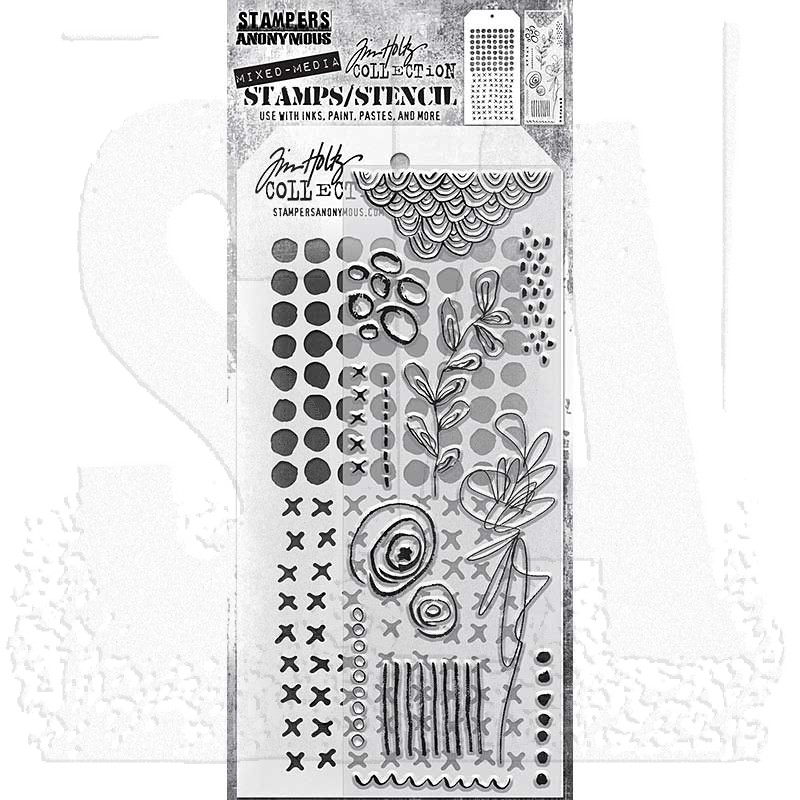 Tim Holtz Mixed-Media Stamps & Stencil Set - THMM114