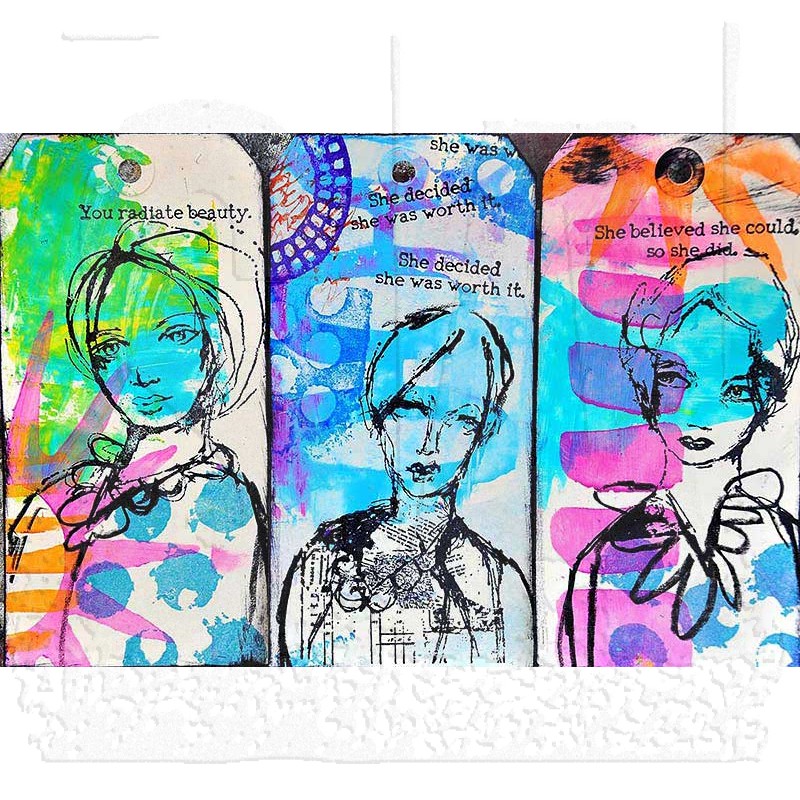 Dina Wakley Media Cling Stamps 6 Inch X 9 Inch-Face In The Crowd 