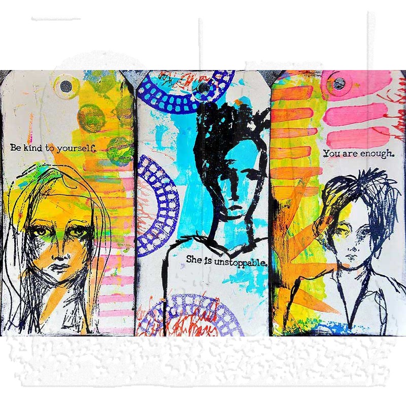 Dina Wakley Media Cling Mount Stamps: Scribbly Women MDR41337