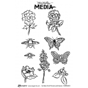 Dina Wakley Media Cling Mount Stamps: Scribbly Small Flowers and Insects MDR50421