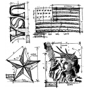 Tim Holtz Cling Mount Stamps - Americana Blueprint CMS145